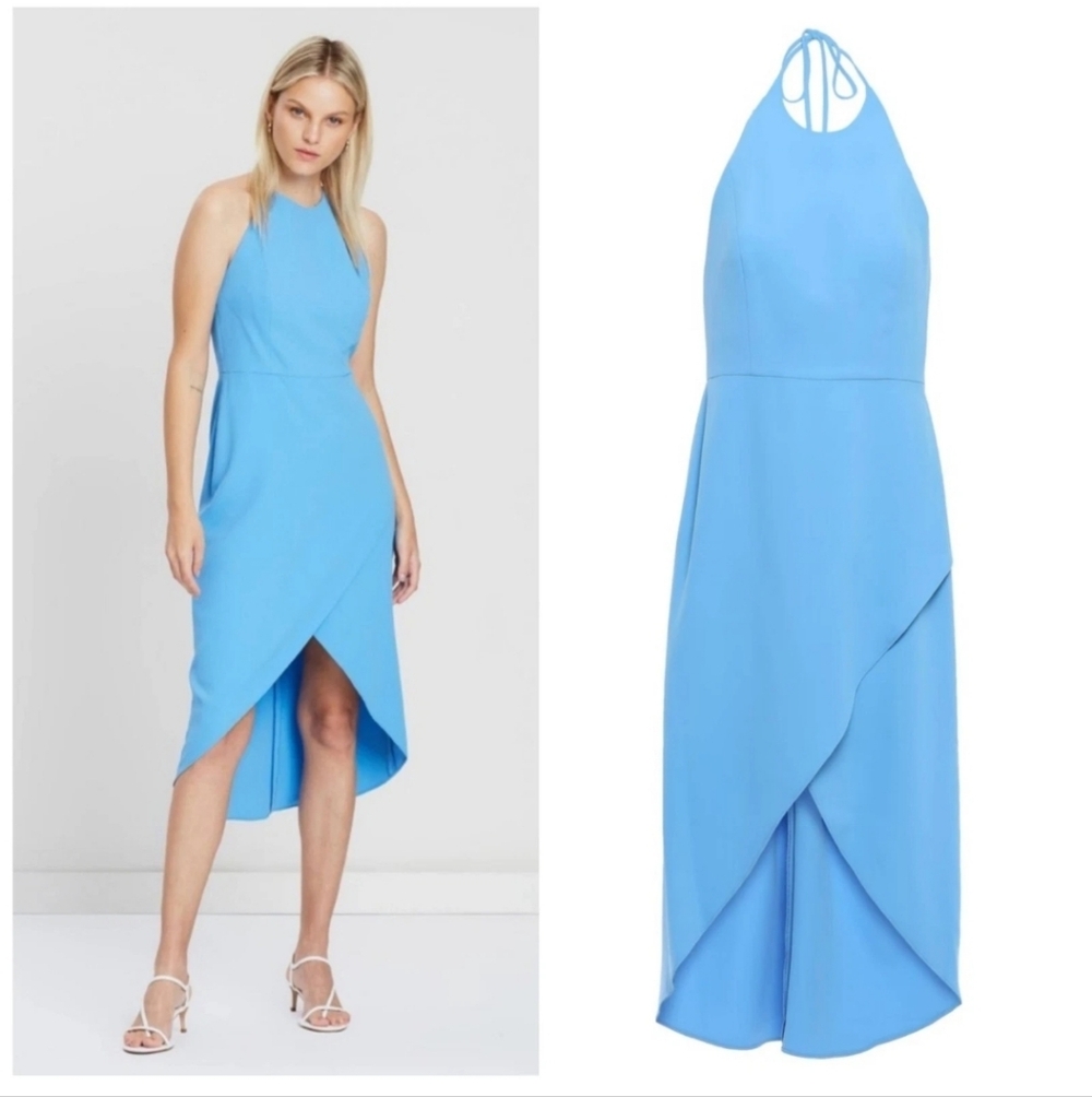 Alice + Olivia Kristy Halter High Low Dress Blue Size 10 NWT
